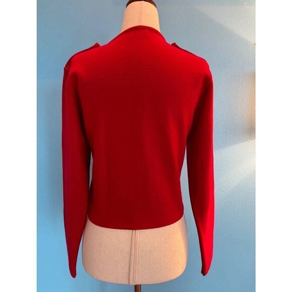 Vintage Great Britain JAEGER RED DB Cardigan Sweater Jacket Epaulettes Wool XS S - Picture 6 of 8